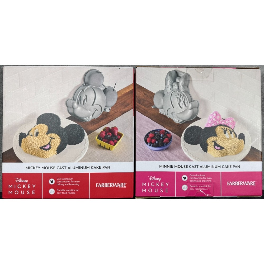 Disney Farberware Mickey & Minnie Mouse 3D Cake Pan Set Cast Aluminum NIB